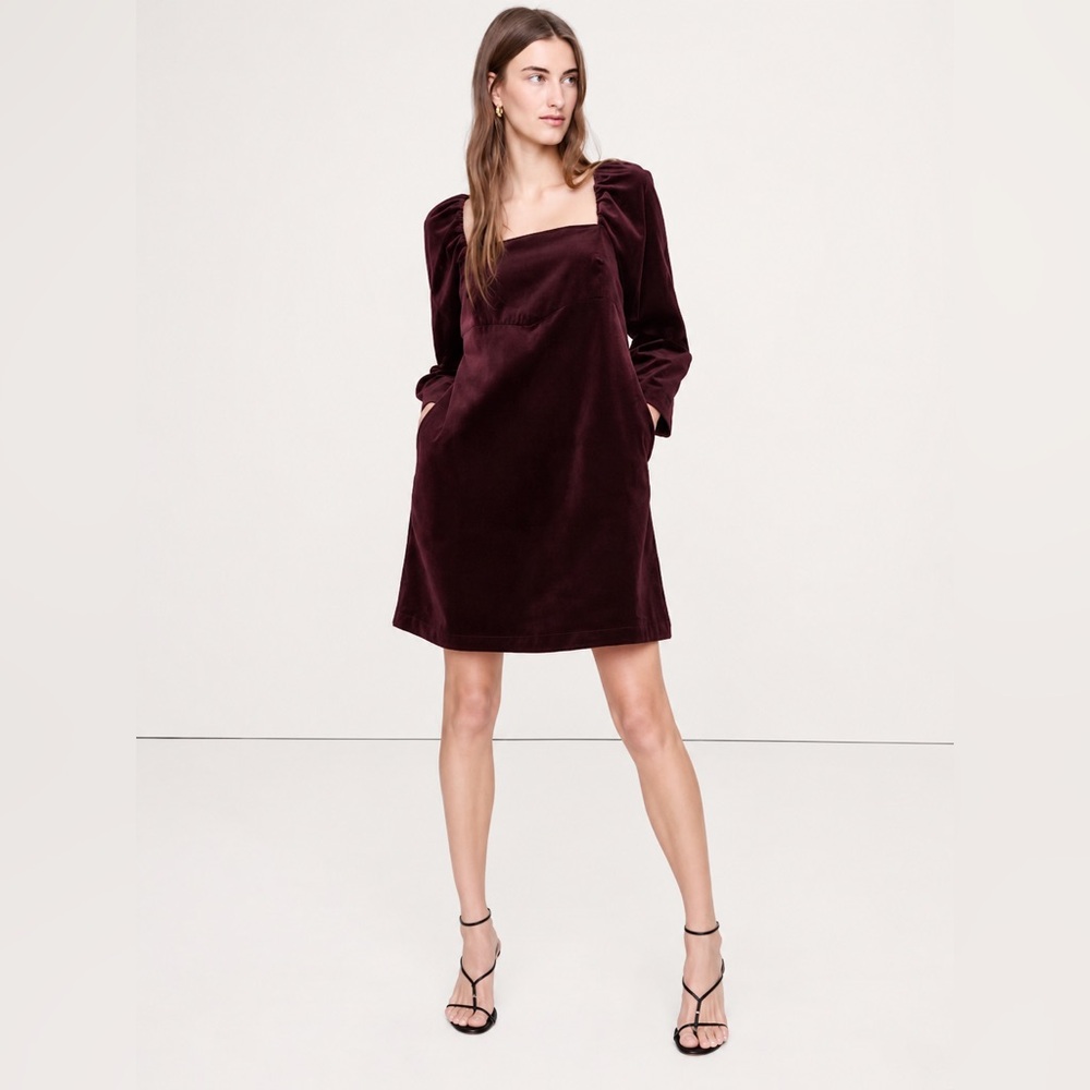 NWT! Banana Republic Velvet Puff-Sleeve Mini Dress - Size Large